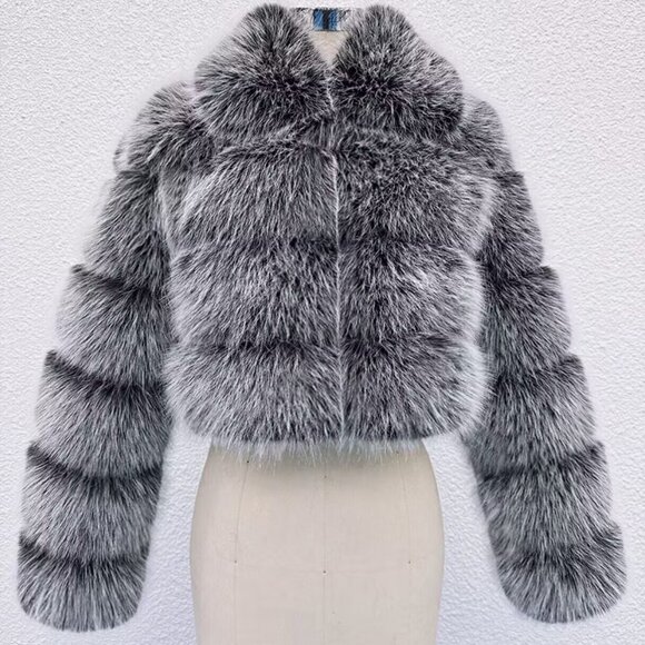 Jackets & Blazers - Glam Silver Fox Faux Fur Cropped Jacket